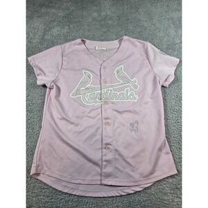 St Louis Cardinals Pink Baseball Jersey Button Front Short Sleeve Women Medium